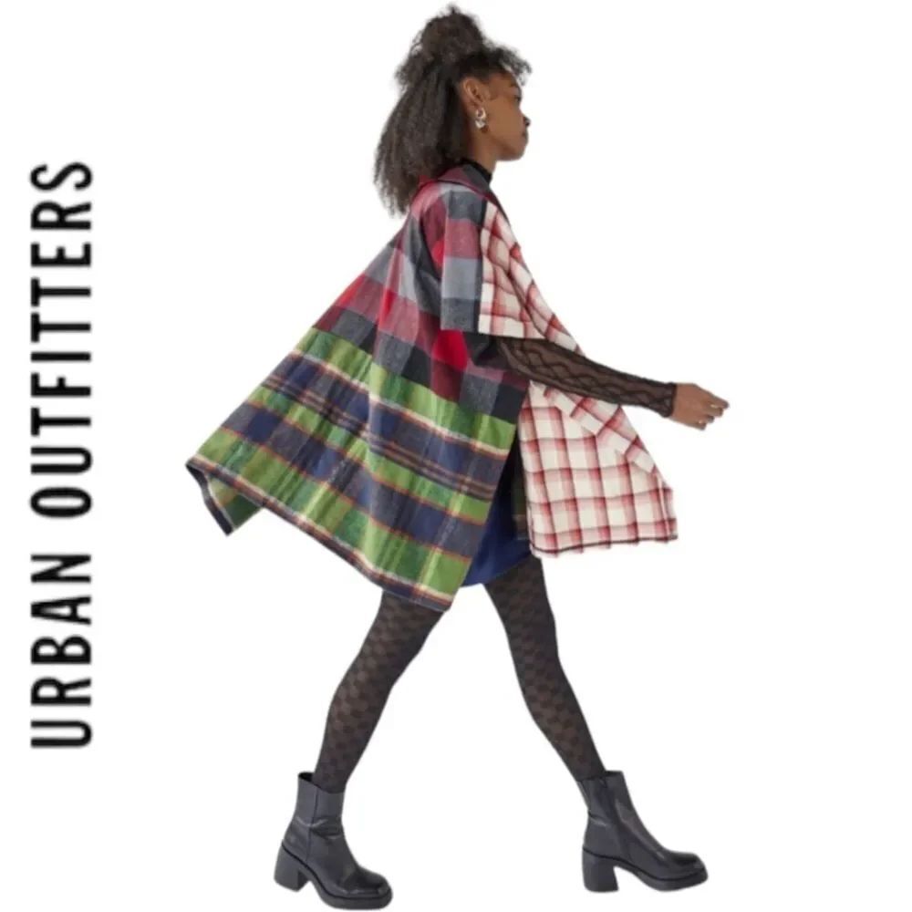 NEW UO Urban Outfitters Dale Mixed Plaid Poncho Cape OS